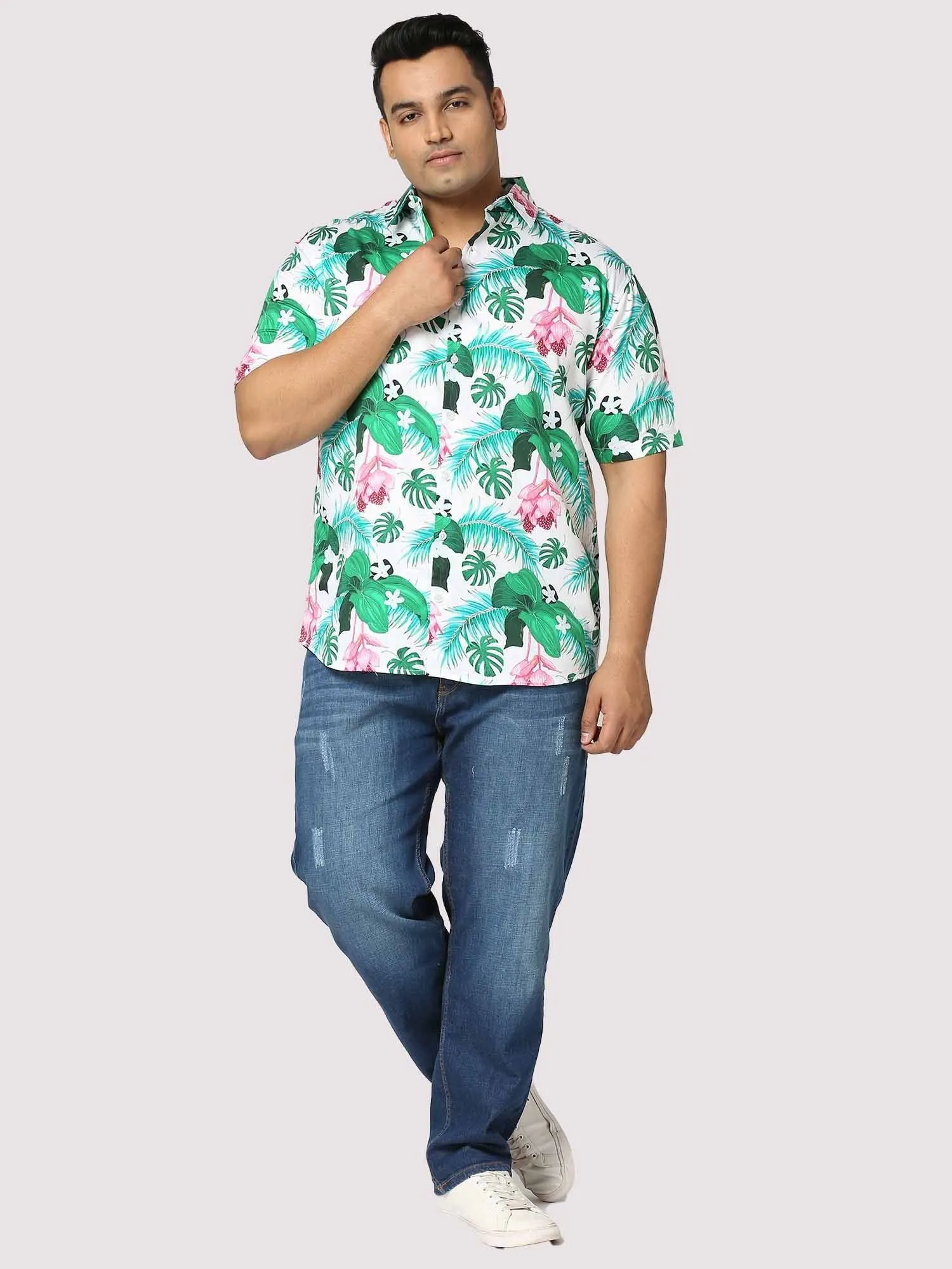 Hawaii Digital Printed Half Shirt Men's Plus Size