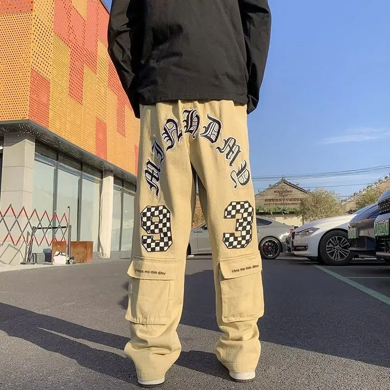 Hip-Hop Letter & Number Embroidery Loose Pants