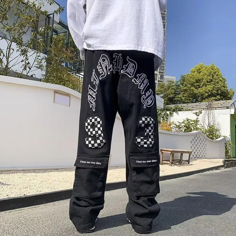 Hip-Hop Letter & Number Embroidery Loose Pants