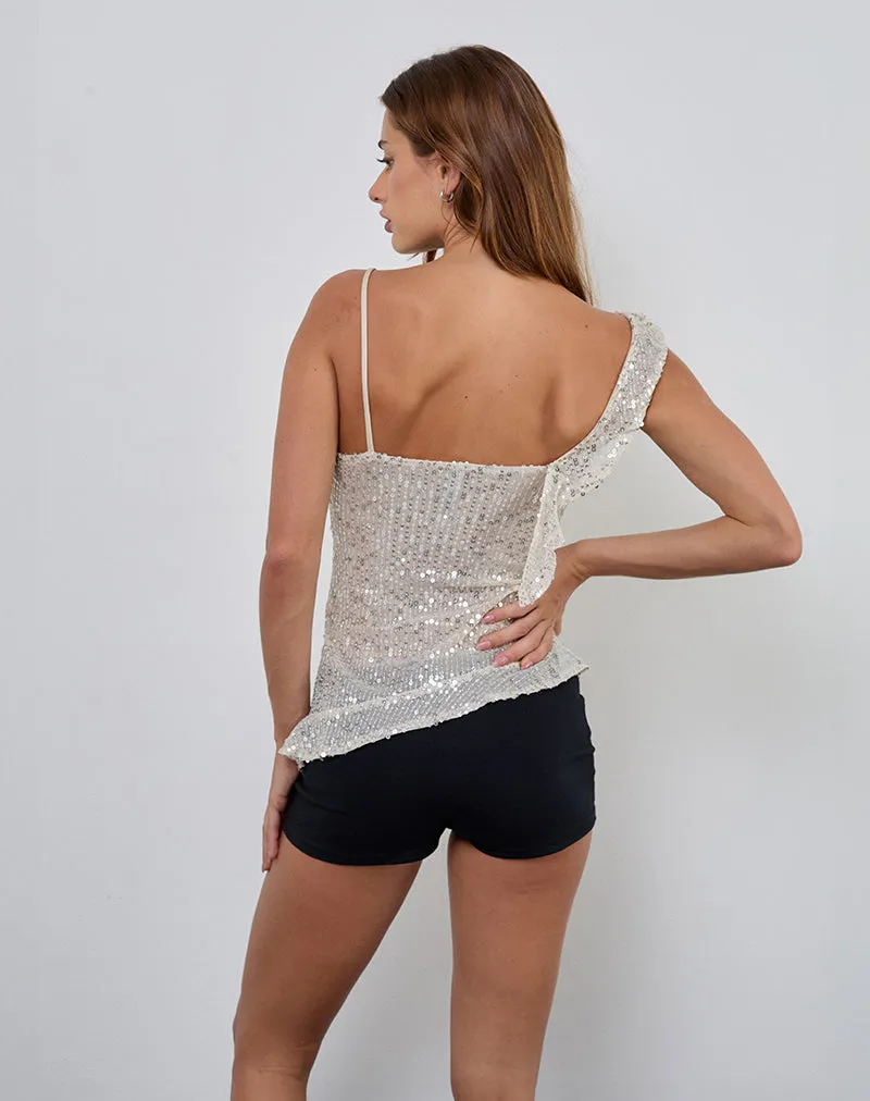 Iranila Asymmetrical Top in Gauzy Sequin Neutral