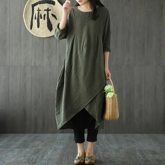 Irregular Hem Loose Midi Muslim Modest Tunic