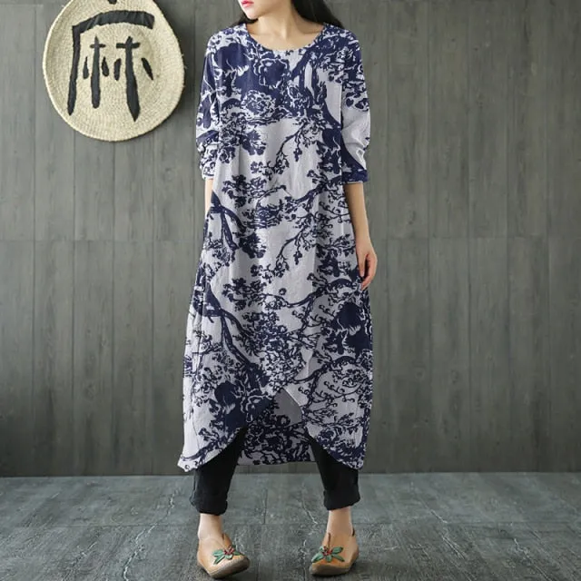 Irregular Hem Loose Midi Muslim Modest Tunic