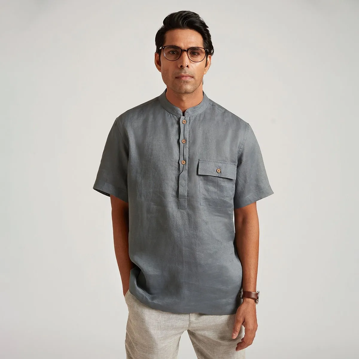 John Organic Linen Elegant Placket Henley Shirt