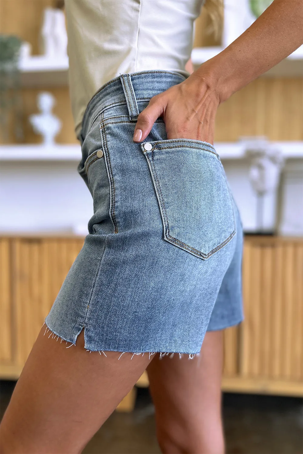 Judy Blue High Waist Raw Hem Denim Shorts [Online Exclusive]