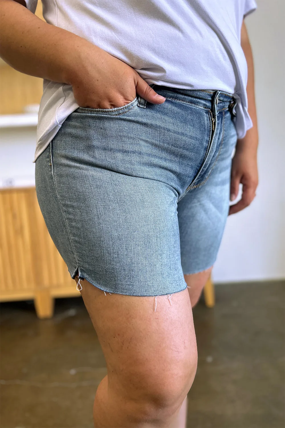 Judy Blue High Waist Raw Hem Denim Shorts [Online Exclusive]