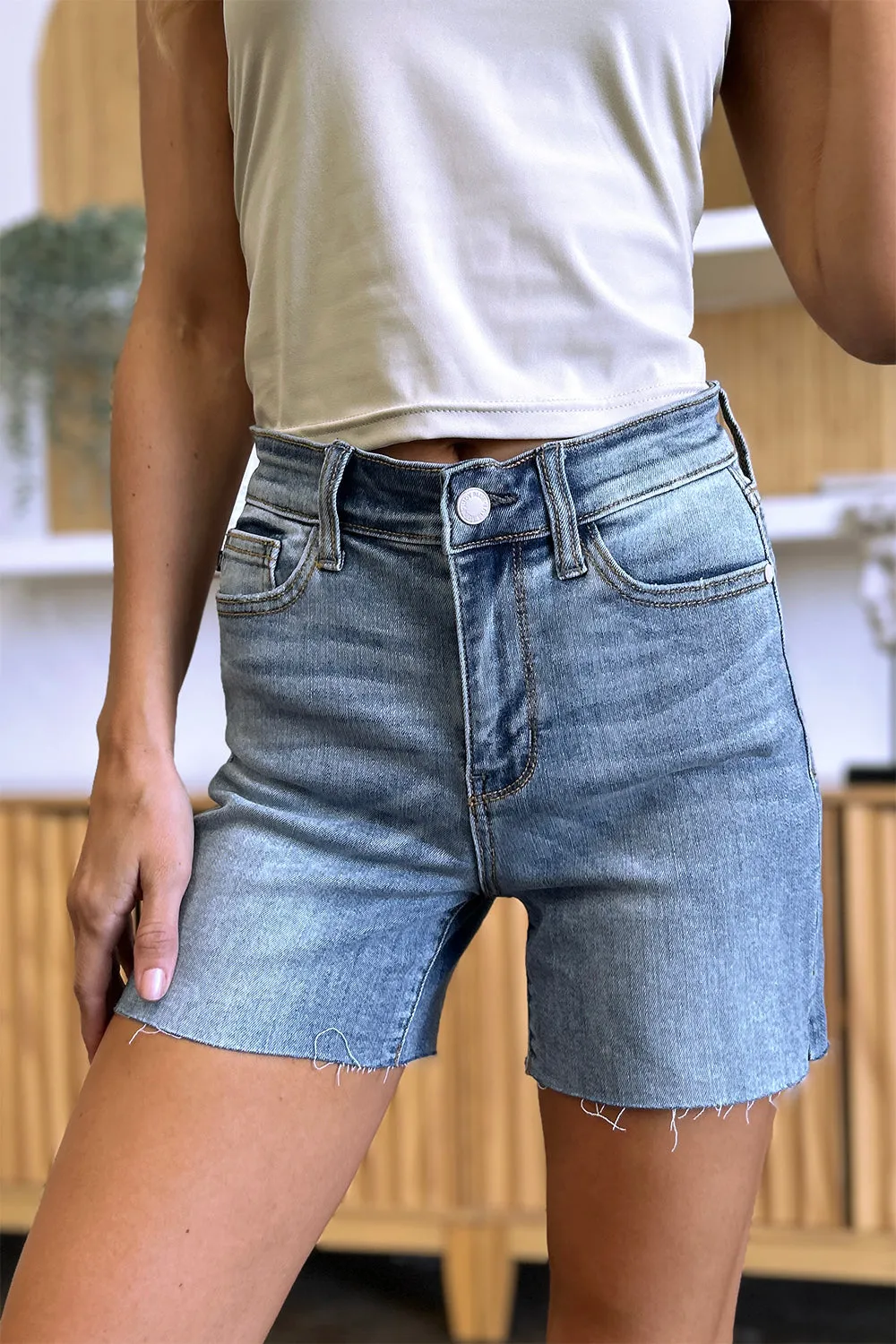 Judy Blue High Waist Raw Hem Denim Shorts [Online Exclusive]