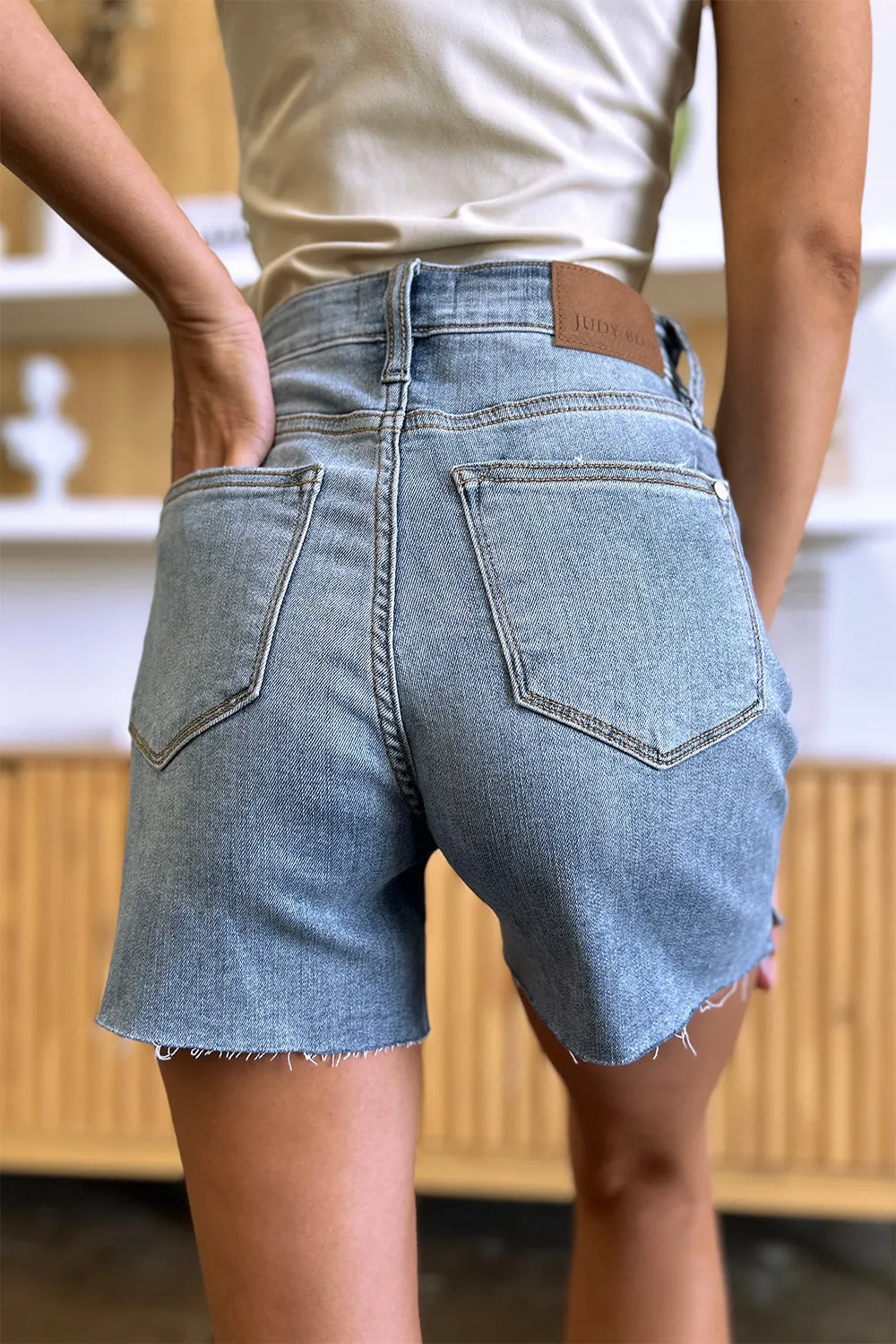 Judy Blue High Waist Raw Hem Denim Shorts [Online Exclusive]