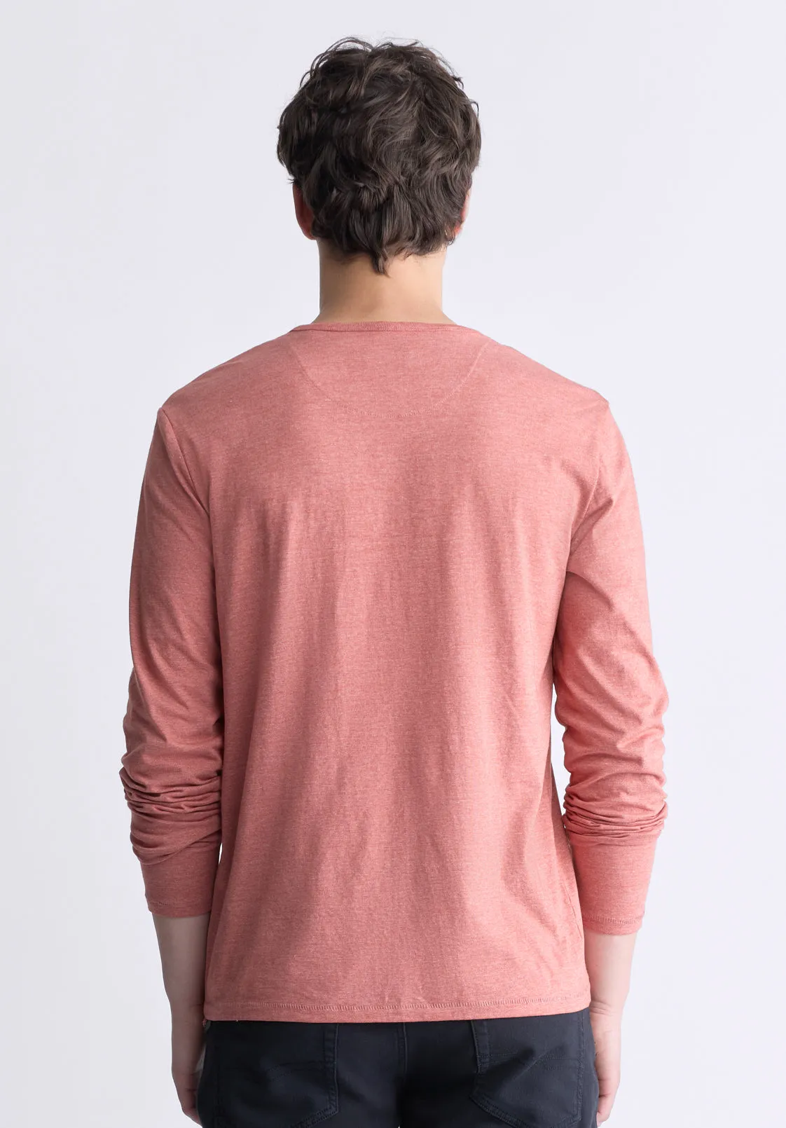 Kaduk Men's Long-Sleeve Burnout Henley Top, Red Ochre - BM24237