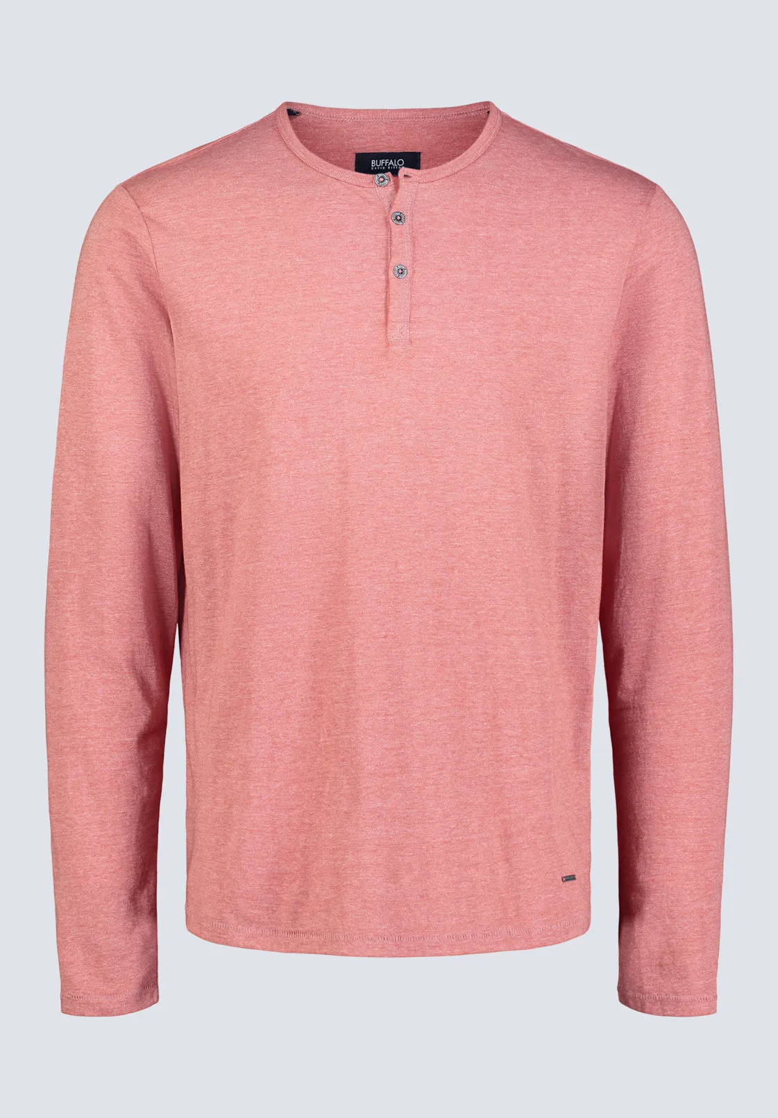 Kaduk Men's Long-Sleeve Burnout Henley Top, Red Ochre - BM24237