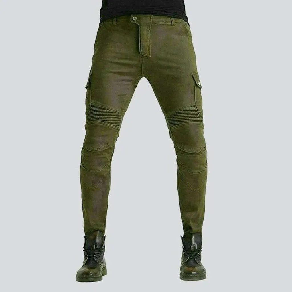 Khaki kevlar men's biker jeans