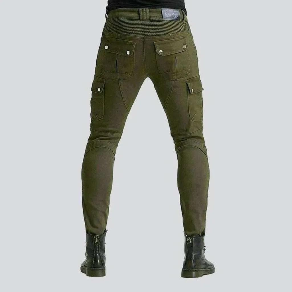 Khaki kevlar men's biker jeans