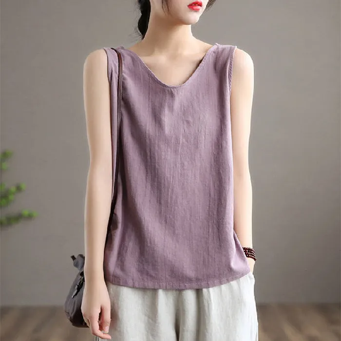 Literary Sleeveless Round Neck