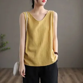 Literary Sleeveless Round Neck