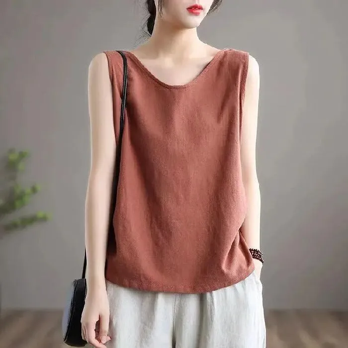 Literary Sleeveless Round Neck