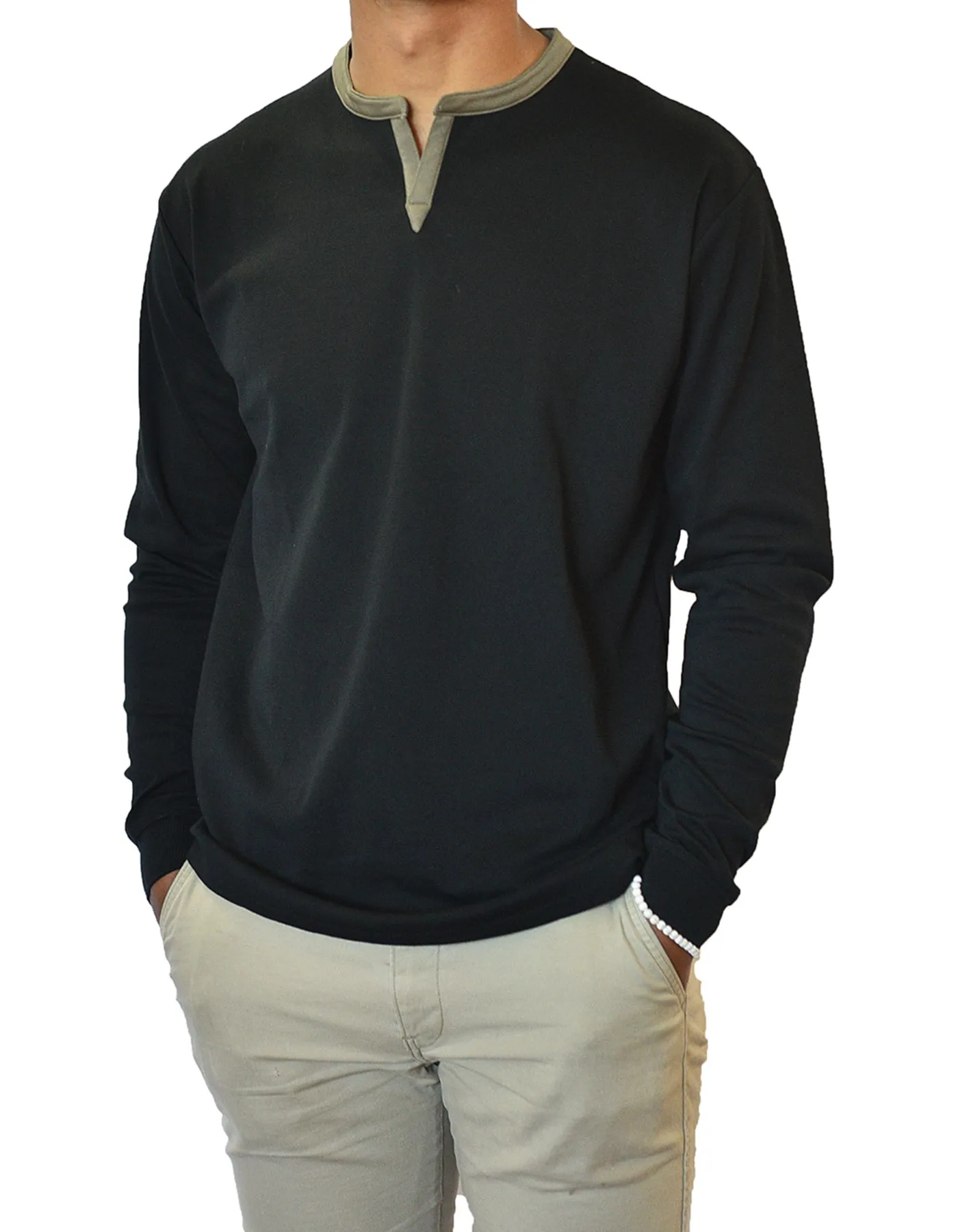 Long Sleeve Henley Slit Collar