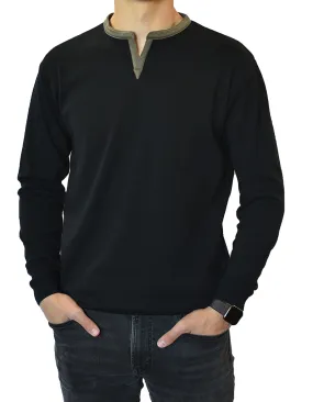 Long Sleeve Henley Slit Collar