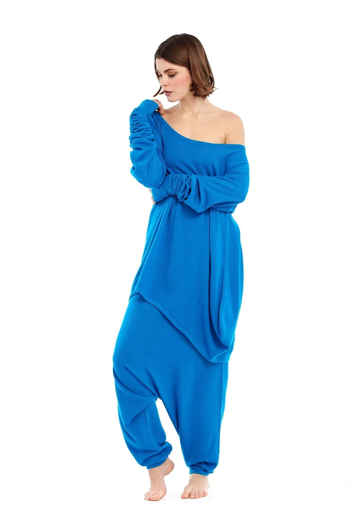 Luxury Cashmere Harem Lounge Pants Turquoise