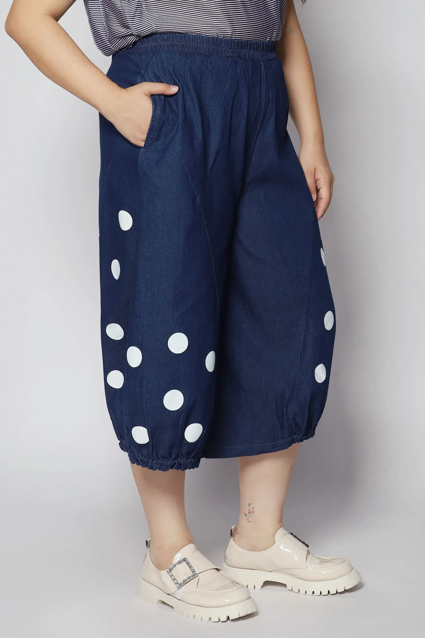 Mag Polkadot Culottes in Dark Denim