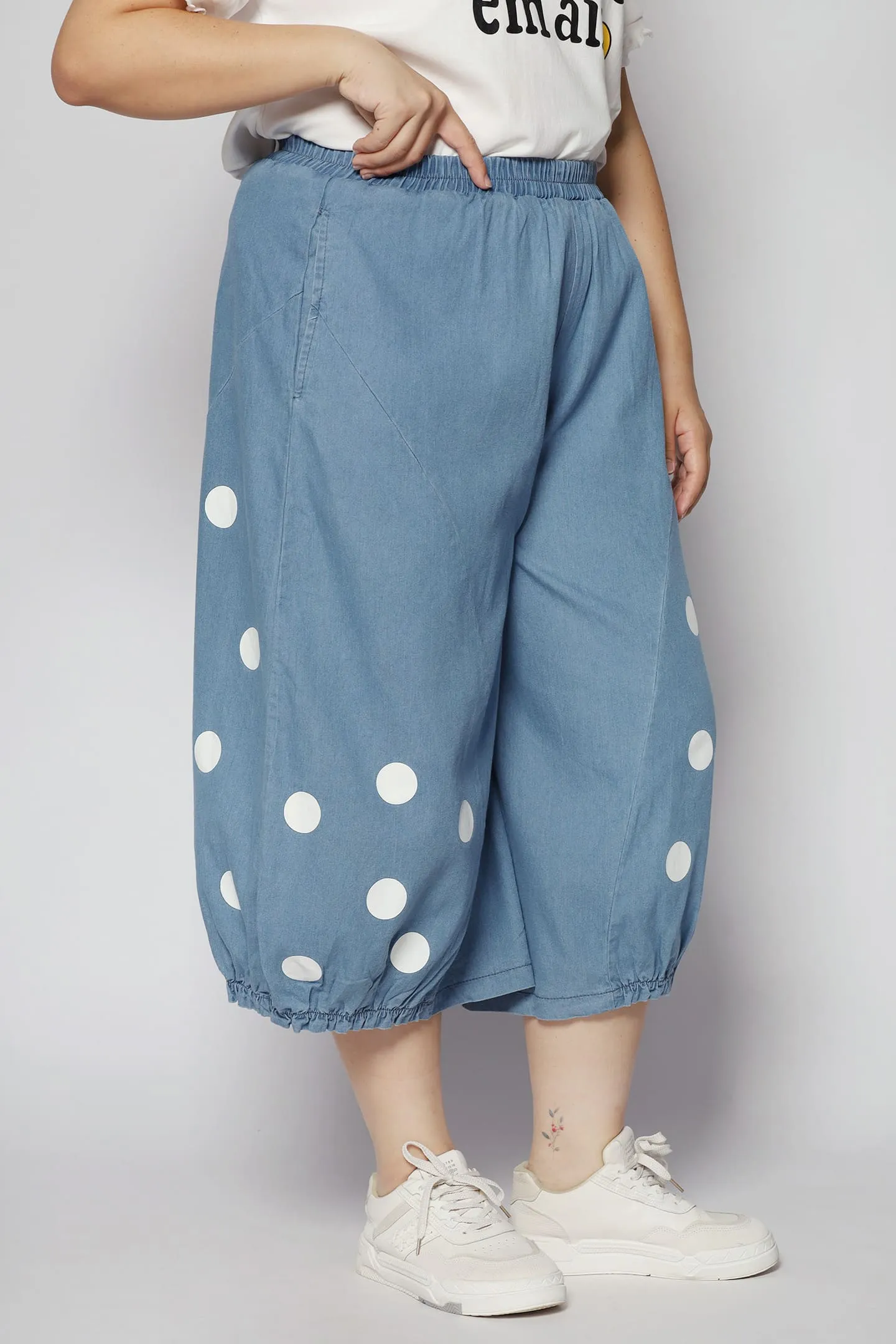 Mag Polkadot Culottes in Light Denim