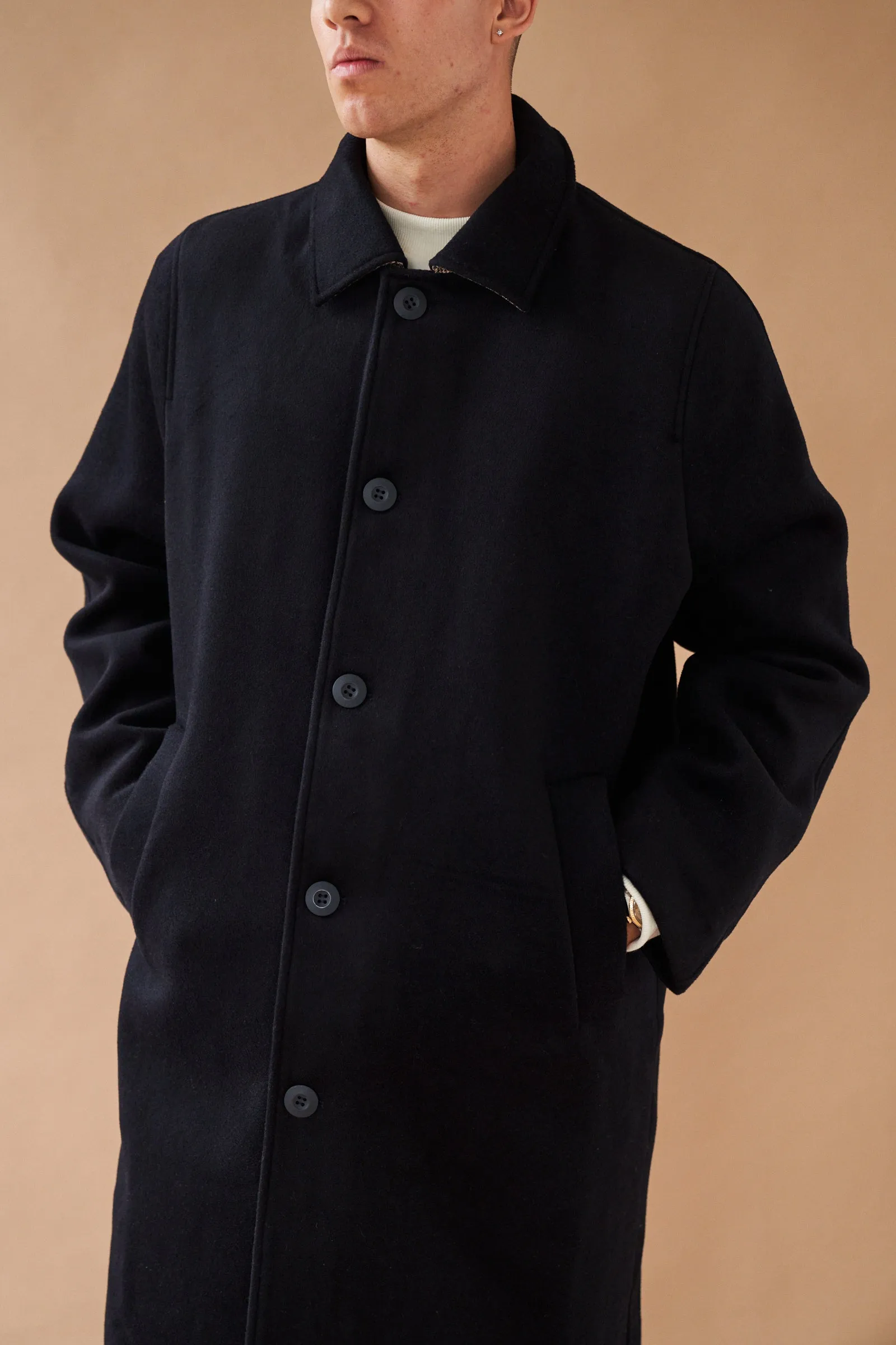 MAXWELL OVERSIZED WOOL TRENCH COAT - NAVY