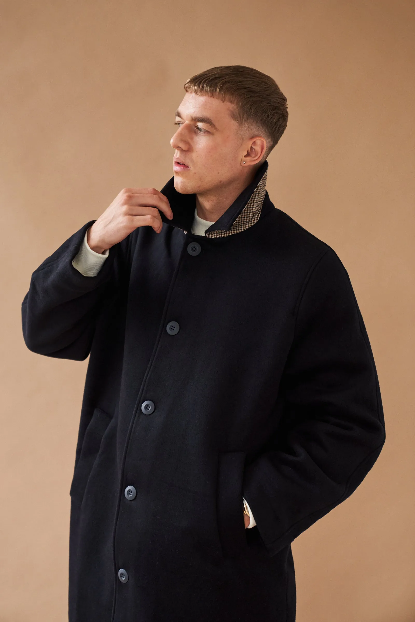 MAXWELL OVERSIZED WOOL TRENCH COAT - NAVY