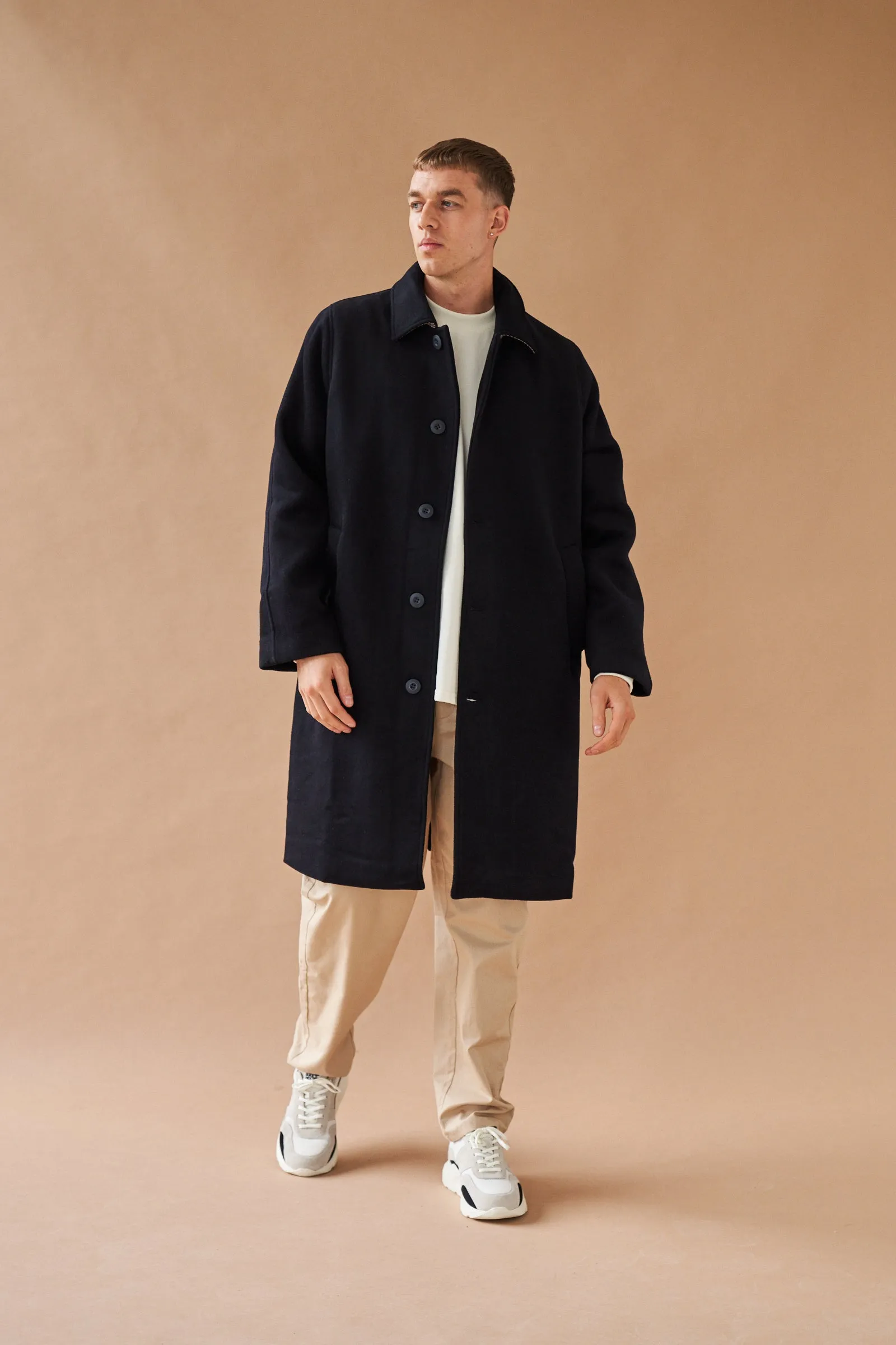 MAXWELL OVERSIZED WOOL TRENCH COAT - NAVY