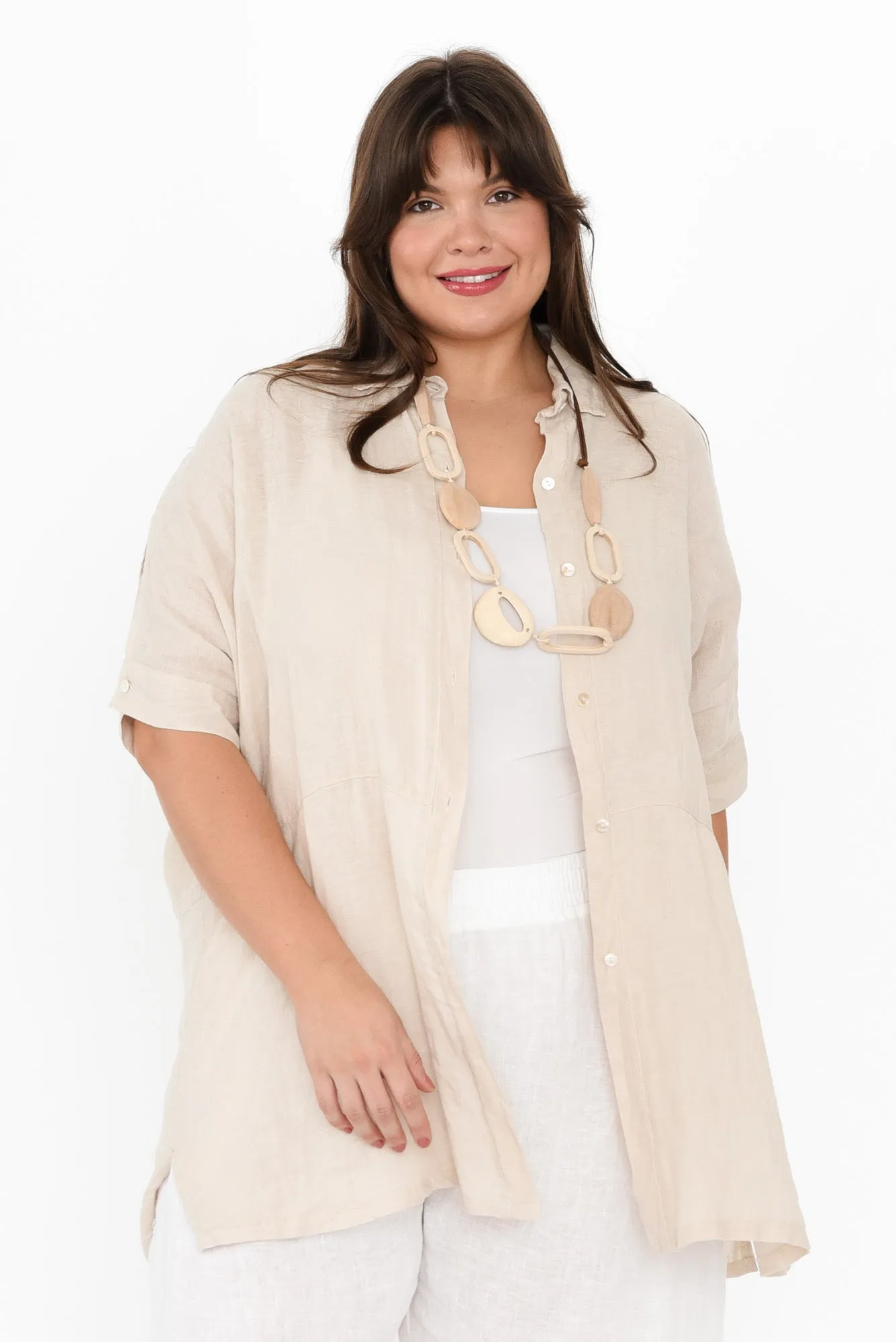 McKenna Beige Linen Button Tunic