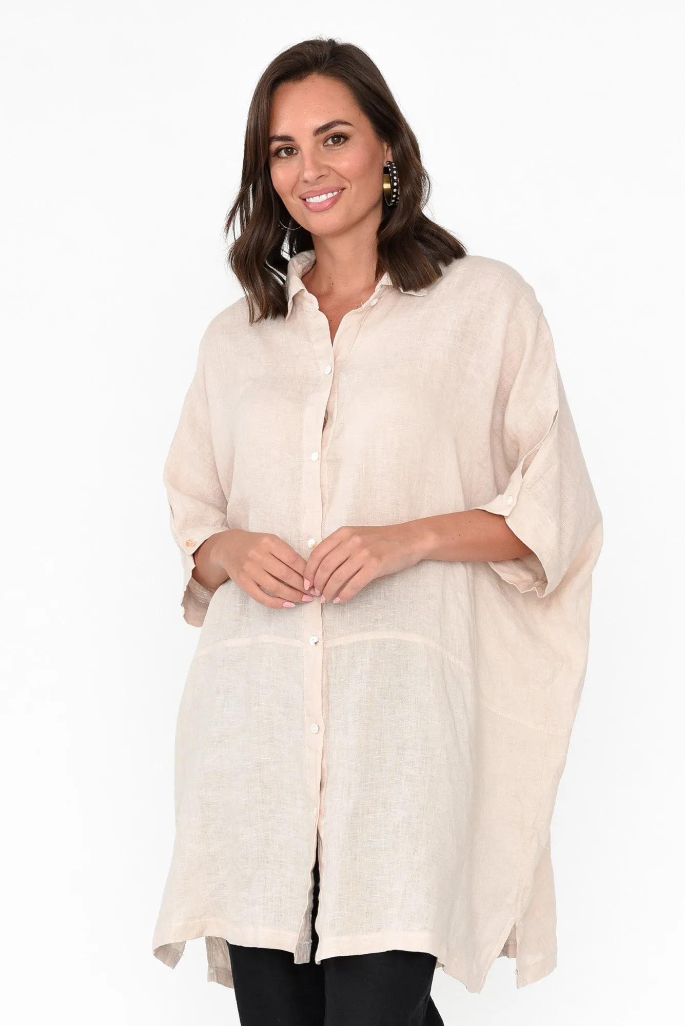 McKenna Beige Linen Button Tunic