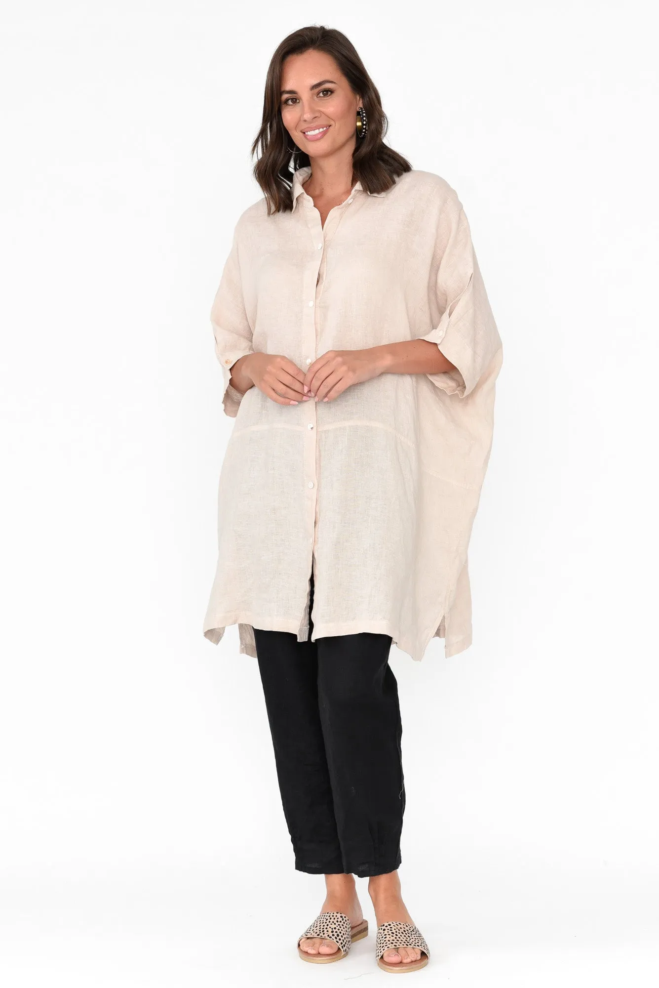 McKenna Beige Linen Button Tunic