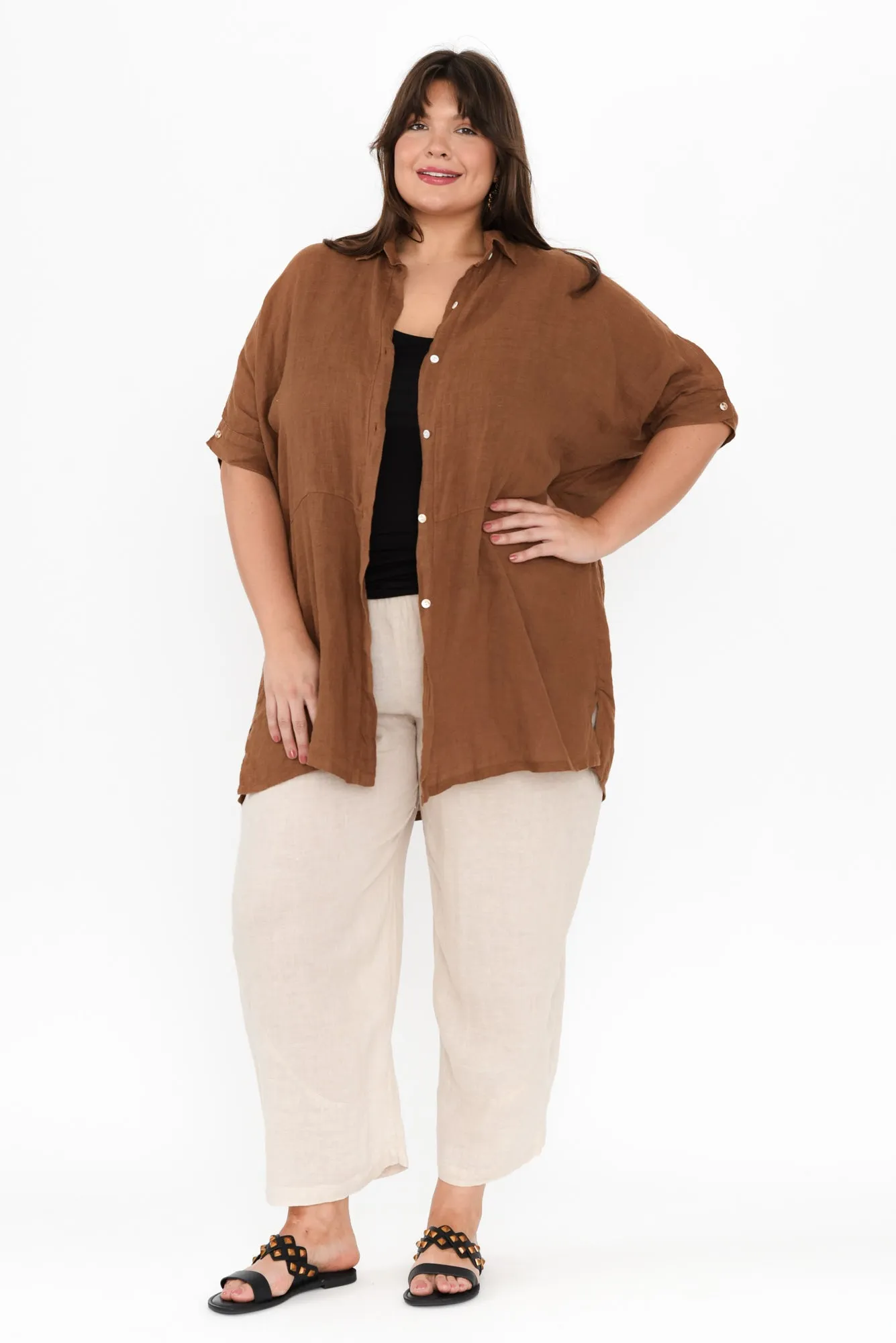 McKenna Mocha Linen Button Tunic