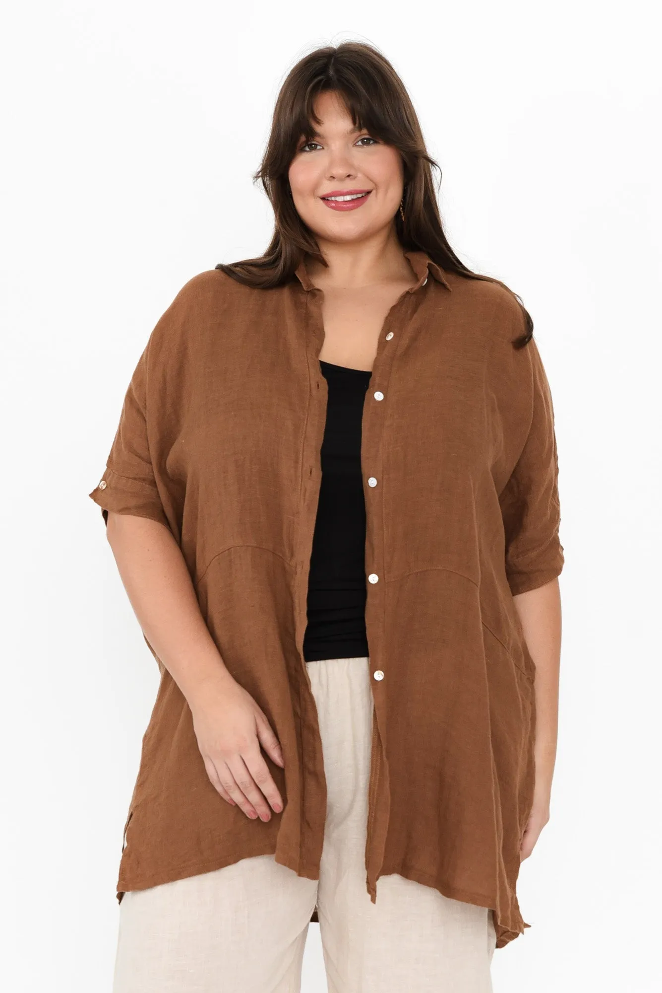 McKenna Mocha Linen Button Tunic