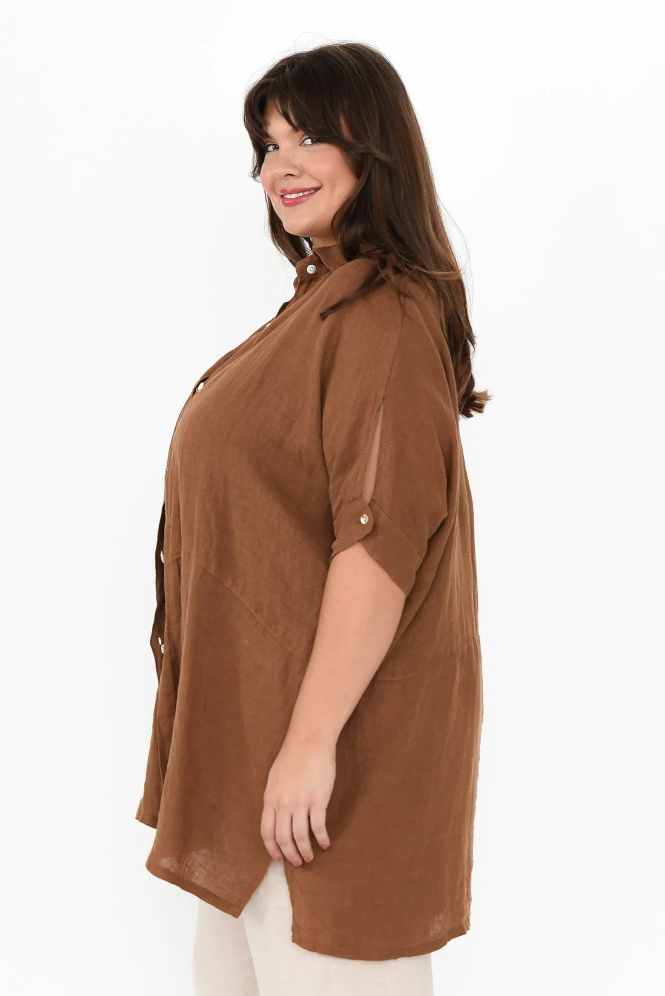 McKenna Mocha Linen Button Tunic