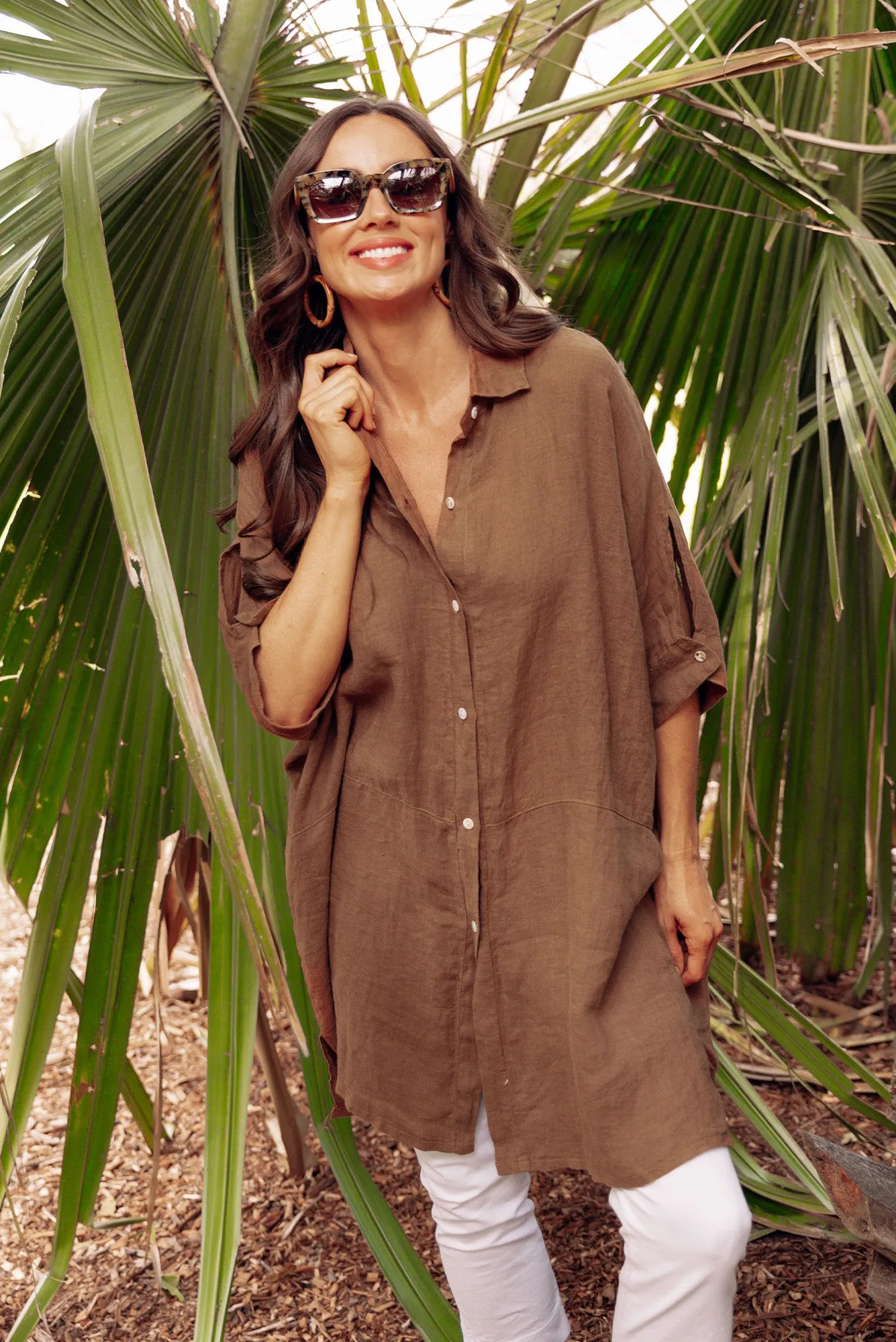 McKenna Mocha Linen Button Tunic