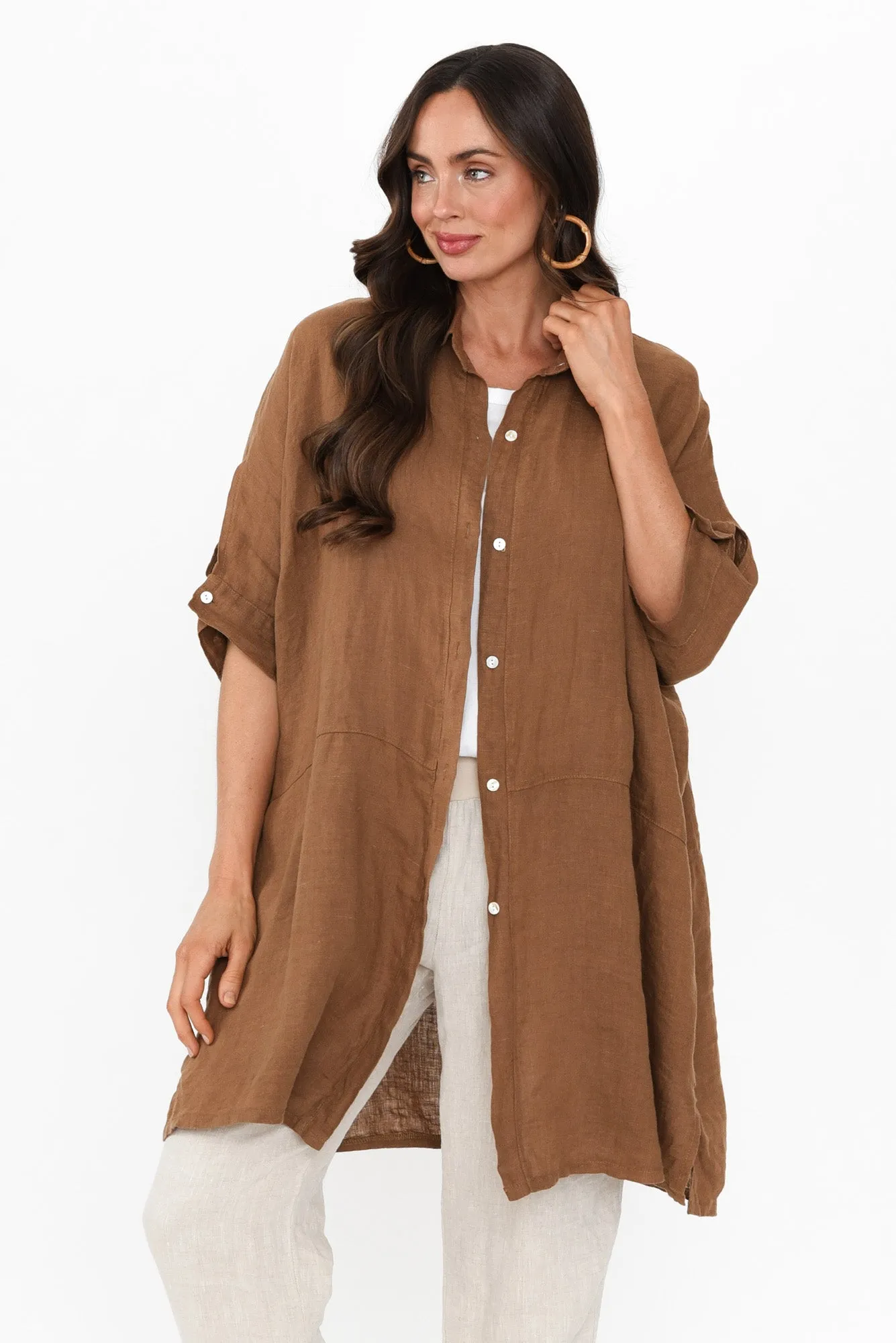 McKenna Mocha Linen Button Tunic