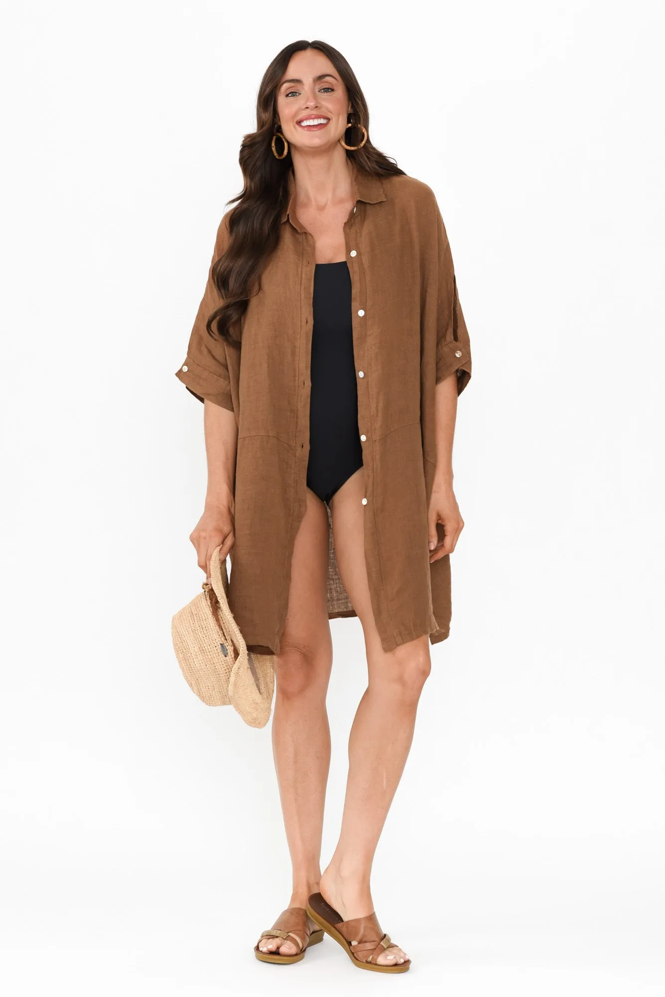 McKenna Mocha Linen Button Tunic