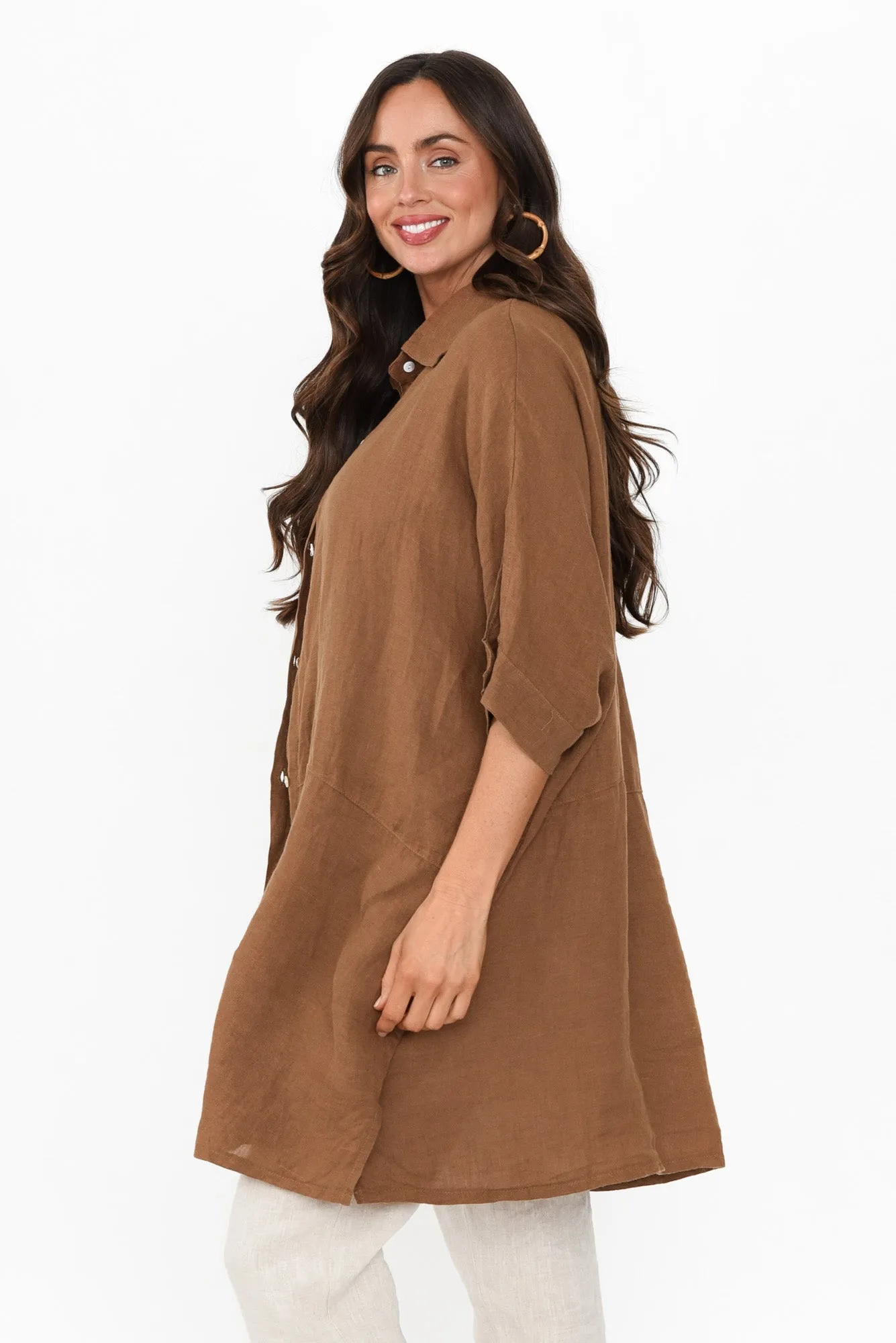 McKenna Mocha Linen Button Tunic