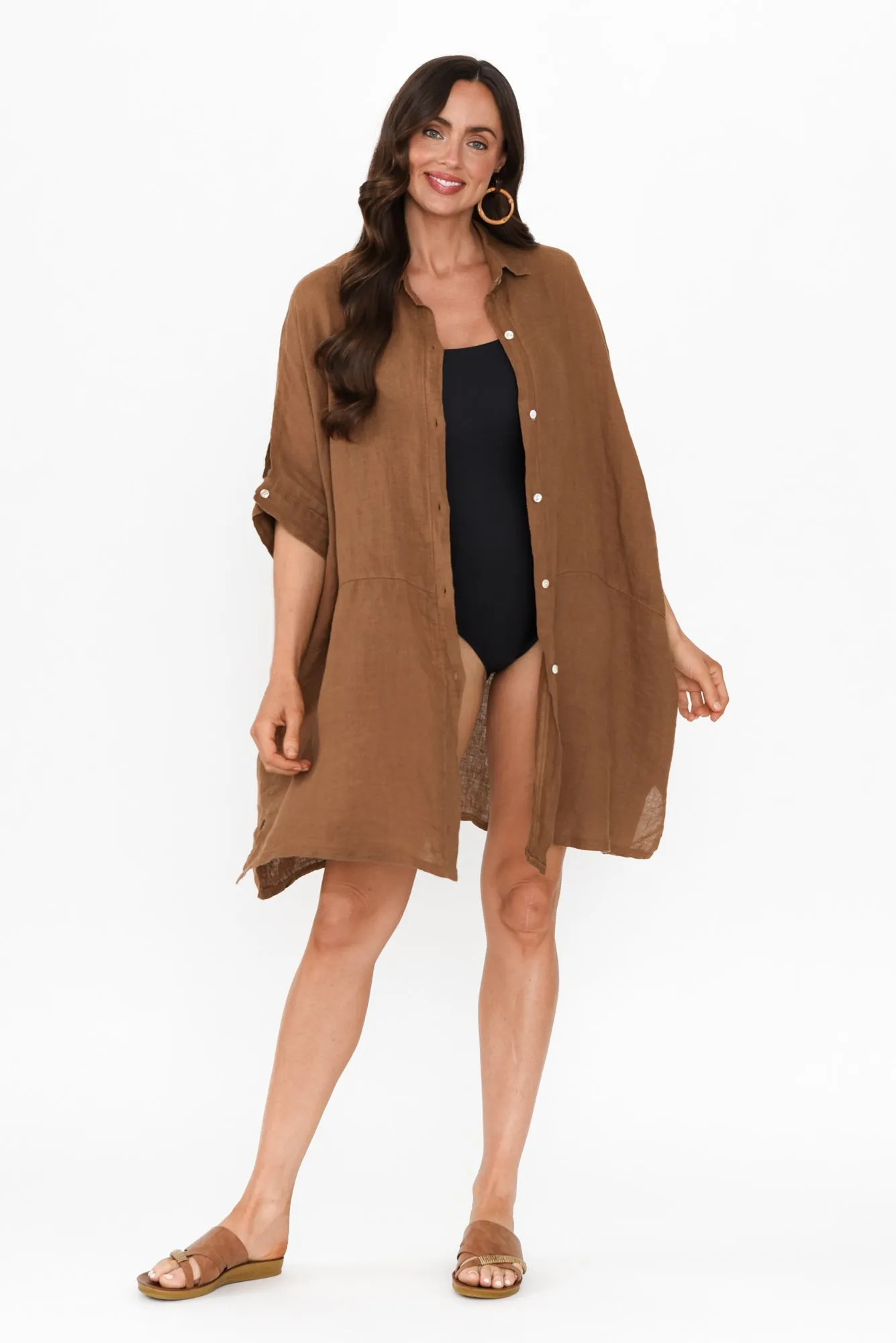 McKenna Mocha Linen Button Tunic