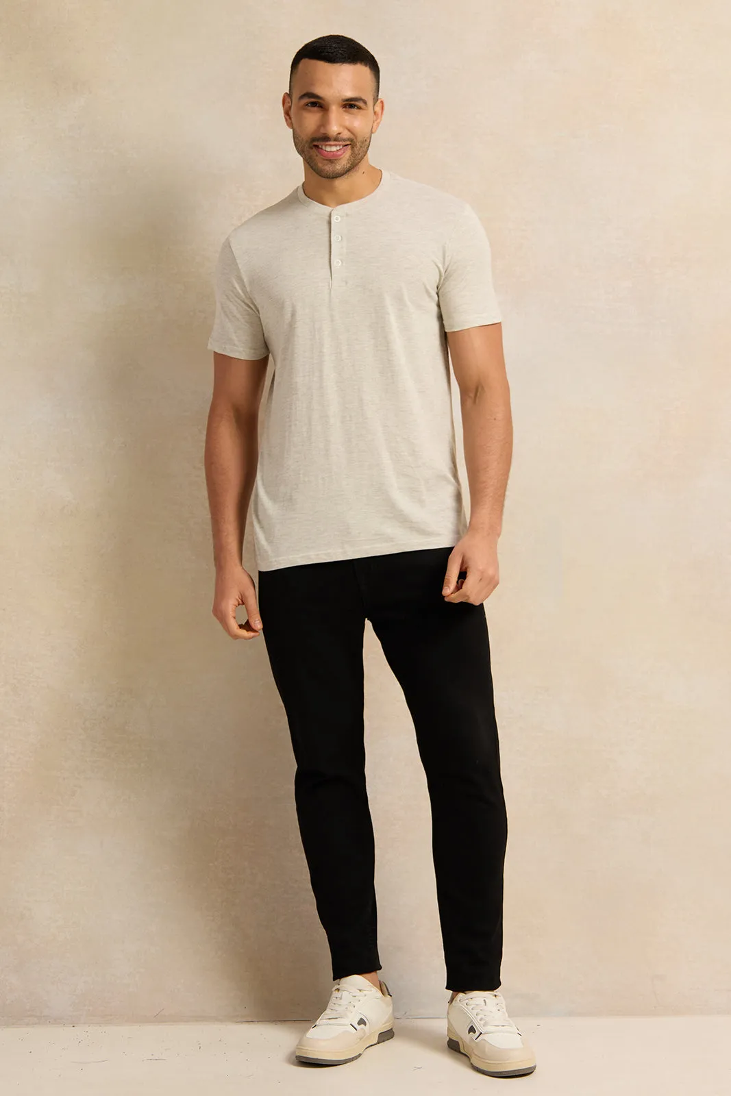 Men Ecru Henley T-Shirt