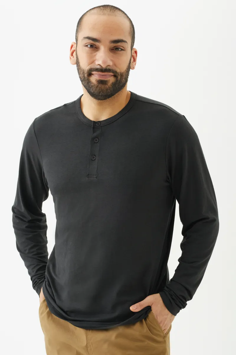 Men's Bamboo Cotton Long-Sleeve Henley Tee-All Sales Final