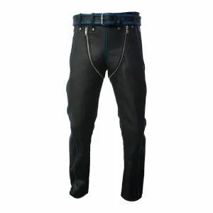 Mens Bondage Pants Black Leather Heavy Duty Jeans Trousers - R2-Bp