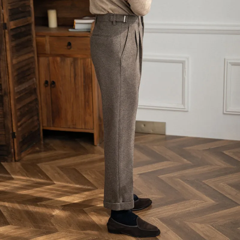 Men's British Business Slim Fit Dress Pants High Waisted Trousers