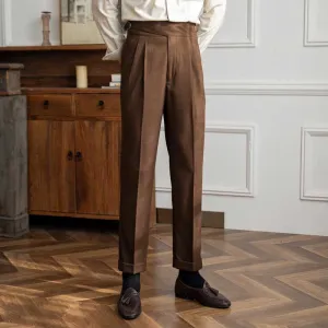 Men's British Retro High Waisted Pants Business Casual Straight Trousers