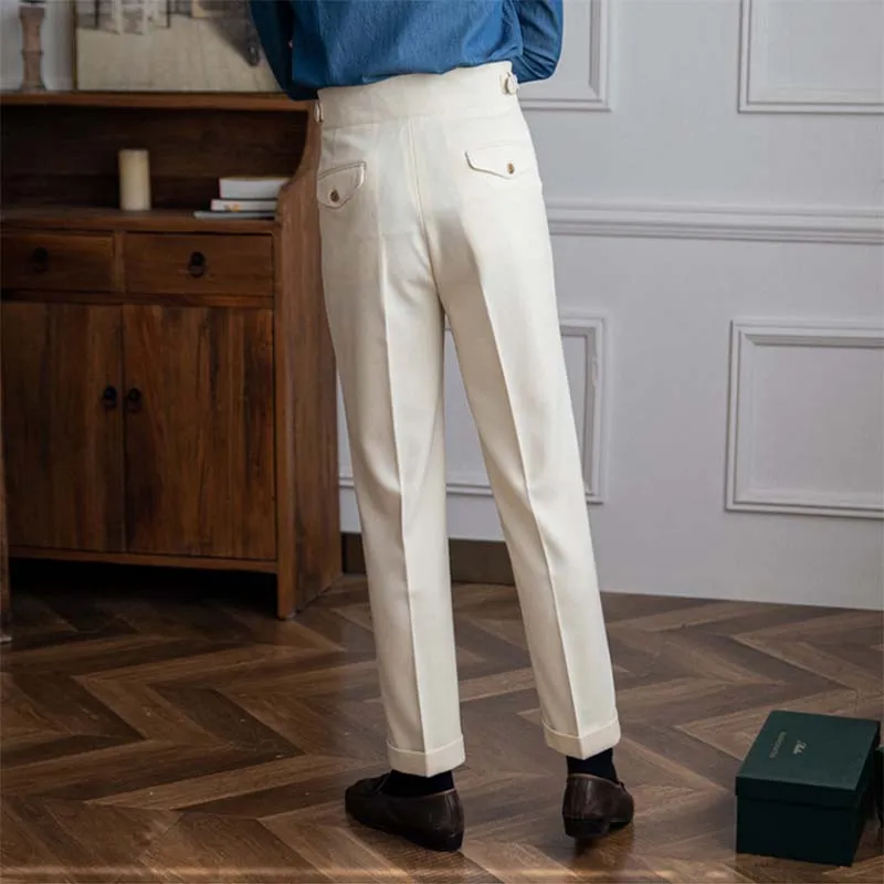 Men's British Retro High Waisted Pants Business Casual Straight Trousers