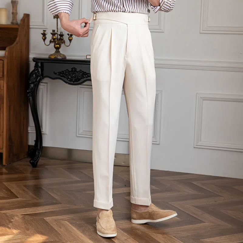 Men's Business High Waist Trousers Straight British Casual Pants