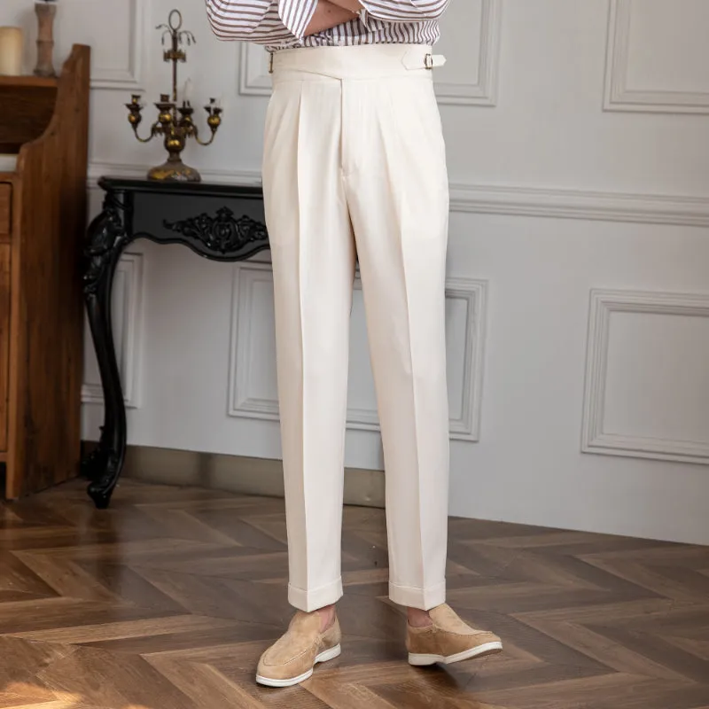 Men's Business High Waist Trousers Straight British Casual Pants