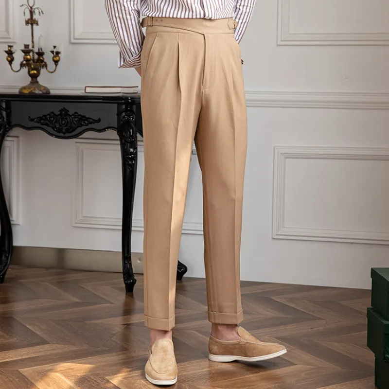 Men's Business High Waist Trousers Straight British Casual Pants