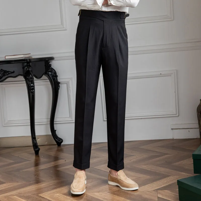 Men's Business High Waist Trousers Straight British Casual Pants