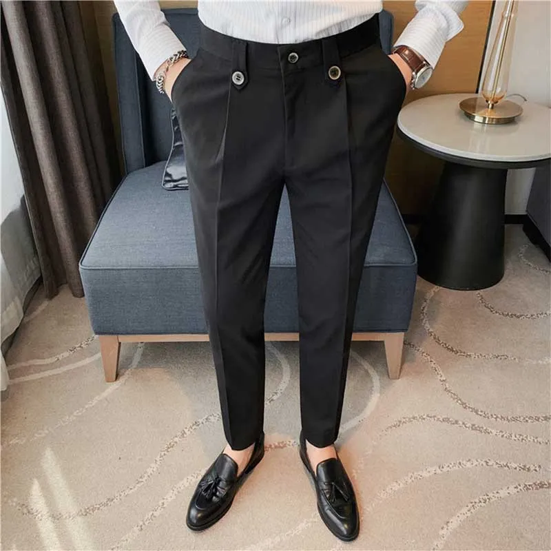 Men's Business Slim Fit Dress Pants Casual  Solid Color Trousers