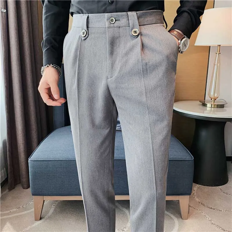 Men's Business Slim Fit Dress Pants Casual  Solid Color Trousers