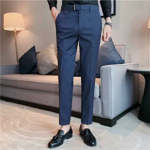 Men's Business Striped Slim Fit Dress Pants High Waisted Trousers